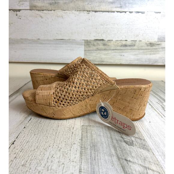 Baretraps Bethie Women's 10 tan cork wedge sandal new slip on woven lightweight - Picture 6 of 8